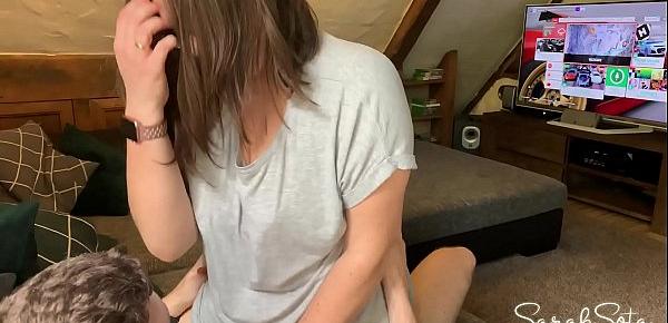  While he is gaming she starts to suck his dick and starts riding him - cumshot all over her asshole